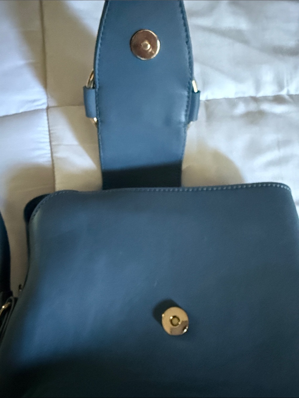 Blue Leather Crossbody Bag with Gold Hardware - Picture 3 of 9